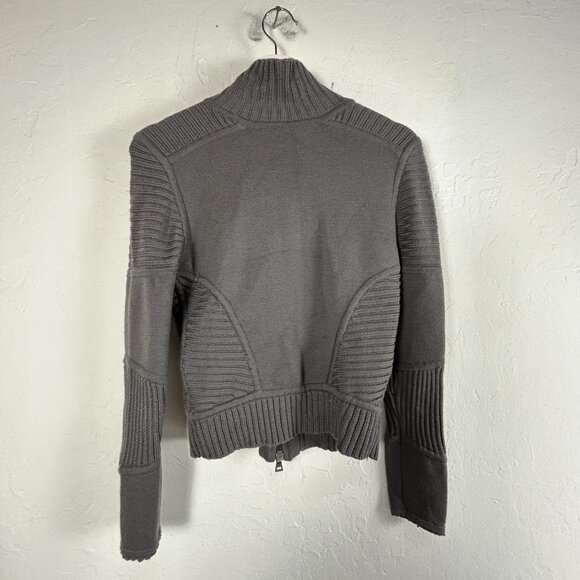 Diane Von Furstenberg Womens Gray Wool Ribbed Full-Zip Cardigan Sweater Small - Picture 2 of 9